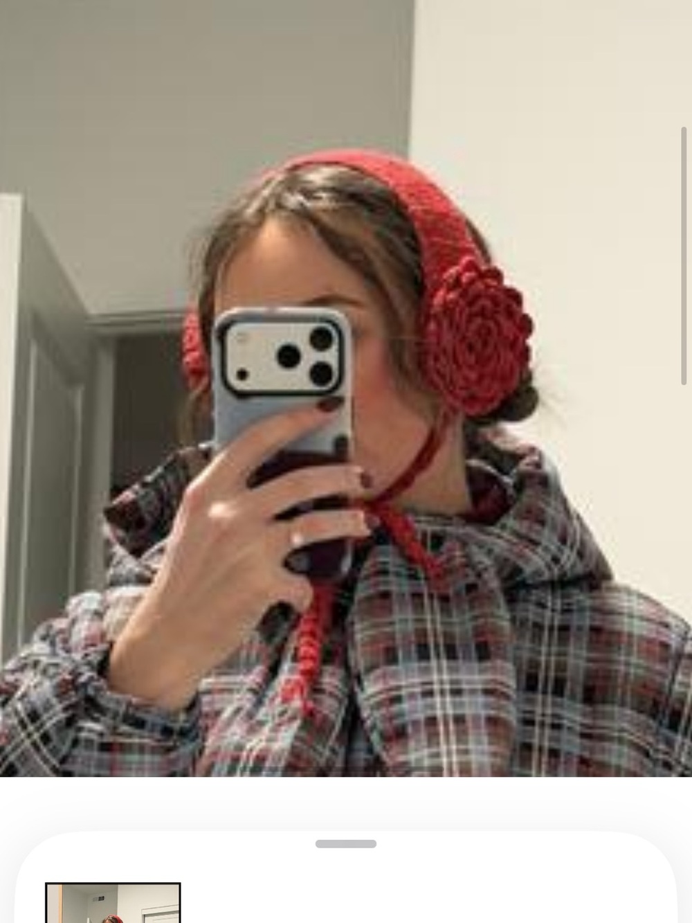 Damson Madder Red Knit Ear Muffs with Flower Accent